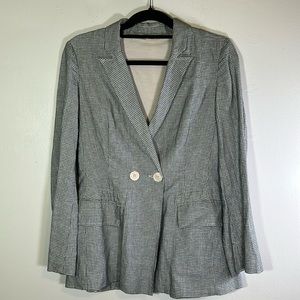 Jigsaw London plaid check two button blazer lightweight grey white US 6‎